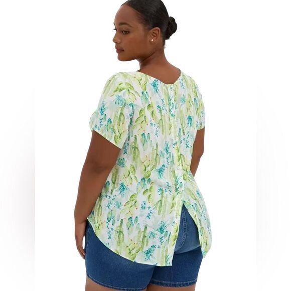 Torrid Abbey Georgette Button Back Blouse Cactus Print Womens Size 00 Medium - Picture 1 of 16